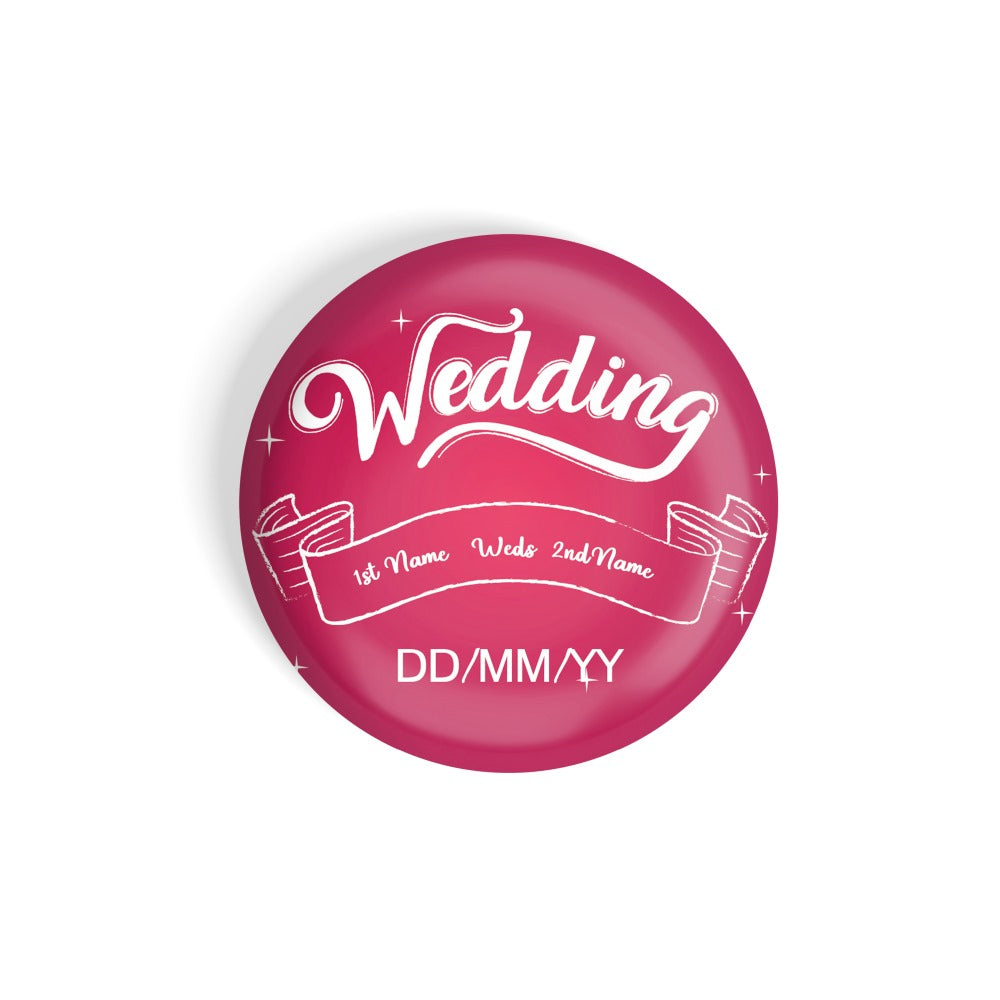 dhcrafts Round Fridge Magnet Pink Color Customised Wedding 1st Name Weds 2nd Name Date D3 Glossy Finish Design Pack of 1 (58 mm)